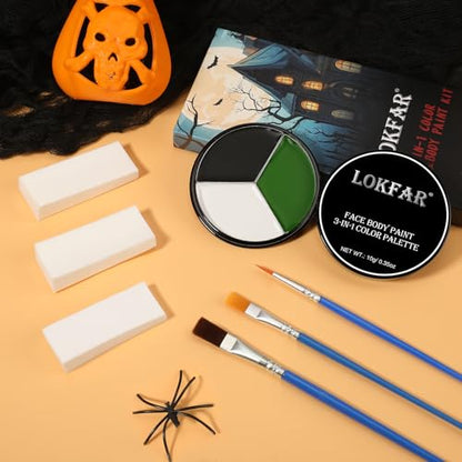 Black White Green Face & Body Paint - Blendable Facepaint Foundation with Sponge & Brush for Skin, Professional Halloween Face Make-up Kit for Grinch Shrek Alien Frankenstein Wicked Witch Costume - color: 05 Beetlejuice/Witch