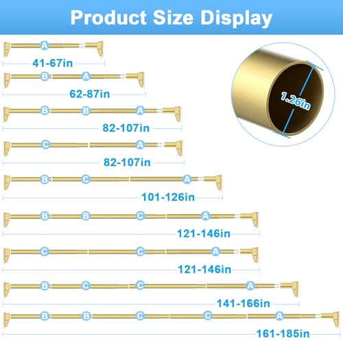 Extra Long Tension Curtain Rod, Gold, 41-185 Inch (4-15ft), Tension Rod - color: Gold, size: 41-185inch