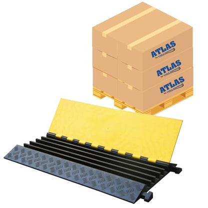 Kable Kontrol Atlas Heavy Duty Cable Protector Ramp - 5 Channel Bulk Wholesale Pallet - 10 Pcs - 36" Long Black & Yellow - 36,000 Lbs Capacity - Rubber Speed Bump Wire Protector Cord Cover - CP9988 - size: 5 Channel - 36" - 10 Units