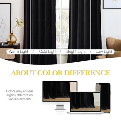 NICETOWN Black Velvet Blackout Curtains 96 inch Long 2 Panels | For Living Room and Bedroom, Thermal, Luxury, Rod Pocket Drapes, Window Treatments - color: Black Series - Black, size: 52"W x 96"L (Pack of 2)