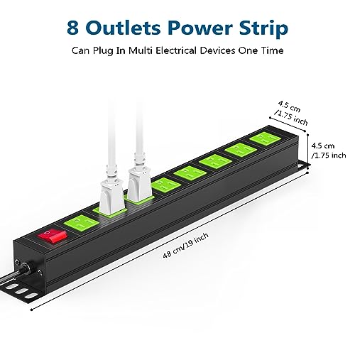 Metal 8 Outlet Mountable Power Strip, Wall Mount Outlet Power Strips Heavy Duty, Commercial Shop Power Strip with Switch, 15A 125V 1875W, 300J (Green 6FT) - color: Green 6FT