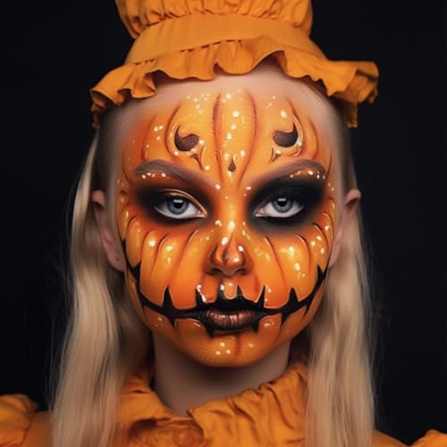 Black Orange Face Paint Pumpkin Character Makeup Kit Halloween Set for Kids Adults, Safe Non-Toxic Cream Face Painting Kit for Costume Party, Dress Up Cosplay & Special Effects Make Up - color: Pumpkin
