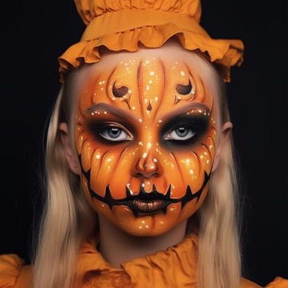 Black Orange Face Paint Pumpkin Character Makeup Kit Halloween Set for Kids Adults, Safe Non-Toxic Cream Face Painting Kit for Costume Party, Dress Up Cosplay & Special Effects Make Up - color: Pumpkin