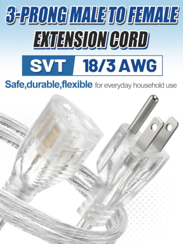 Alphatool 3 Prong Clear Extension Cord, 15 FT | Male to Female, Invisible Indoor Power Cable, 18/3 AWG, 125V 10A 1250W - size: 15 FT
