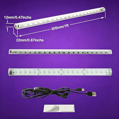 TITO 395nm USB 1ft 10W Slim Black Light Bar for Glow Party & Uranium Glass | Ultra-Thin UV Light Strip｜20% Brighter Focused Lens｜Halloween Fluorescent Decor Posters Tapestry Body Paint & Cabinet Display