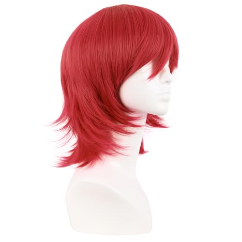 MapofBeauty 14 Inch Short Wolf Tail Side Bangs Party Wig, Red | 35 cm Cosplay Wig, Synthetic - color: Red