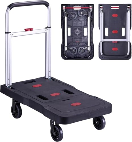 Folding Platform Cart, 330 lb Hand Truck Dolly with Wheels, Black | Fully Folded Push Cart, Portable Trolley Utility Cart for Easy Storage, Garage Moving Shopping Home Office