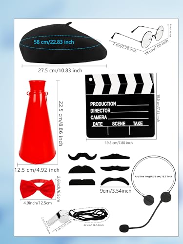 8 Pcs Movie Director Costume Accessories Hat Bowtie Clapboard Megaphone Movie Theater Costume for Adult Halloween Dress Up Career Day Party