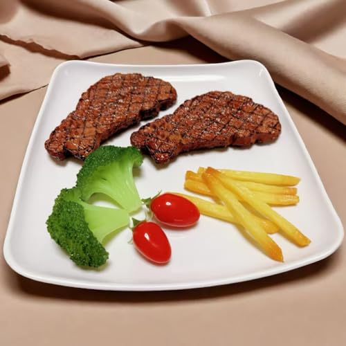 12pcs Fake Steak Model Set,2 pcs Fake Steak with Fake Broccoli Slice, Fake Tomato and Fake Fries,Simulation Food,Realistlike Steak, Fake Cooked Roast Beef,Photography Meat Props,Artificial Steak - color: 12pcs Fake Steak Model Set