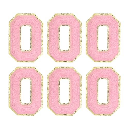 MECCANIXITY Chenille Letter Patches 2.2" Self Adhesive Alphabet O Stick on Embroidered Patch Sew on Letter Stickers Applique for Repairing Clothing Jeans Shoes Hats DIY(Pink, Pack of 6) - style: Letter-O