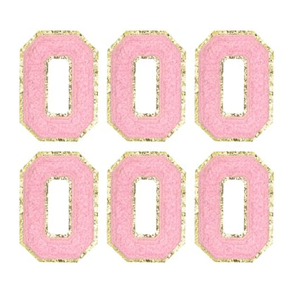 MECCANIXITY Chenille Letter Patches 2.2" Self Adhesive Alphabet O Stick on Embroidered Patch Sew on Letter Stickers Applique for Repairing Clothing Jeans Shoes Hats DIY(Pink, Pack of 6) - style: Letter-O