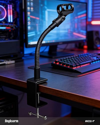 KC32 9-Inch Gooseneck Mic Stand, Heavy-Duty Desk Clamp for Podium | Flexible Arm Microphone Holder, Lectern Mount, 5/8-27 Thread, 3/8-16 Adapter, Mic Clip, Podcast, Pulpit, Studio, 3.5 lb Load - size: 9-INCH