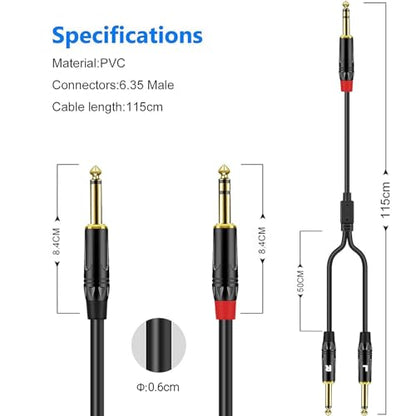 1.6 FT 1PACK 1/4 Inch TRS Stereo Y Splitter Insert Cable, Gold Plated Audiowave Series 6.35mm Male to Dual 6.35mm TS Male Mono Breakout Cable, Audio Cord - size: 1.6 FT