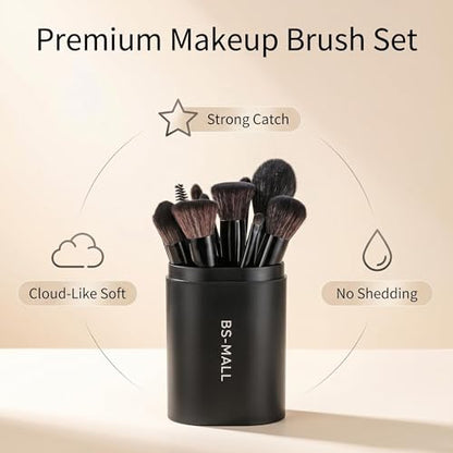 BS-MALL Makeup Brush Set 18 Pcs Premium Synthetic Foundation Powder Concealers Eye shadows Blush Makeup Brushes with black case (C-Black） - color: C-Black