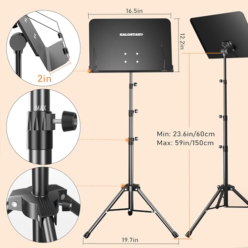 5 in 1 Dual-use Sheet Music Stand & Desktop Book Stand, Height Adjustable from 23.6-59 in, Folding Music Stand with Portable Carrying Bag, Sheet Music Folder & Rechargeable Music Stand Light - size: Music Stand + Book Light + Sheet Music Clip