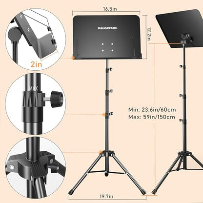 5 in 1 Dual-use Sheet Music Stand & Desktop Book Stand, Height Adjustable from 23.6-59 in, Folding Music Stand with Portable Carrying Bag, Sheet Music Folder & Rechargeable Music Stand Light - size: Music Stand + Book Light + Sheet Music Clip