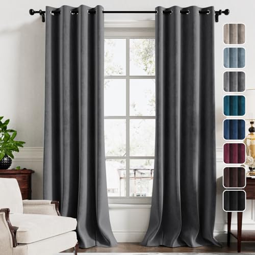 H.VERSAILTEX Room Darkening Velvet Curtains for Living Room, 95" L, Grey - color: Grey, size: 52"W x 95"L (Pack of 2)