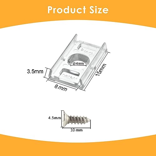 VIPMOON 100pcs Clear 8mm LED Strip Light Mounting Clips 8mm Width Holders and 100pcs Compatible Stainless Steel Phillips Screws Mounting Brackets for Waterproof or Non-Waterproof 3528 5050 5630 - size: 8mm