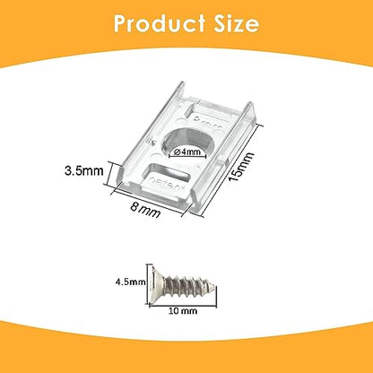 VIPMOON 100pcs Clear 8mm LED Strip Light Mounting Clips 8mm Width Holders and 100pcs Compatible Stainless Steel Phillips Screws Mounting Brackets for Waterproof or Non-Waterproof 3528 5050 5630 - size: 8mm