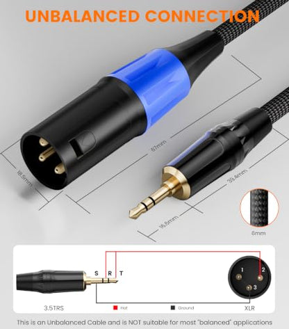 3.5mm to XLR Cable, 1/8 Inch to XLR Male to Male Audio Cord, 3.3FT | Unbalanced 1/8 inch 3.5mm TRS to XLR Male for Laptop Mixer Speaker, Gold-Plated, Flexible Braided & Hi-Fi OFC Shielded - size: 3.3 feet