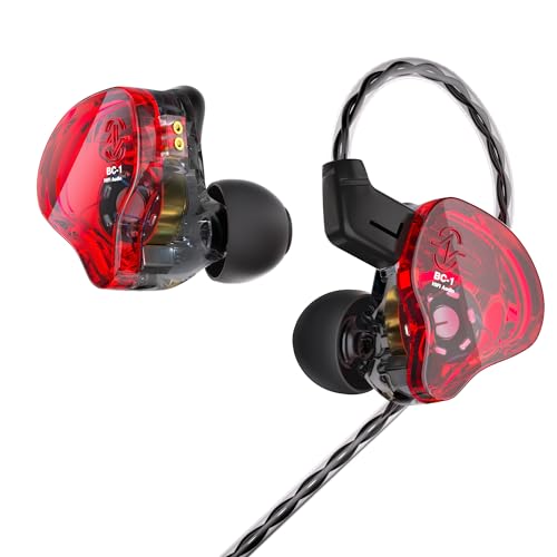 CCZ Melody in ear Headphones, HIFI 1DD 1BA Drivers in Ear Monitors, Wired Earbuds with Crisp Clear Sound Comfortable Ear fins, iem Earphones for Singers Musicians Drummer (Red, without microphone) - color: Red, size: Without Microphone, style: Without Mic