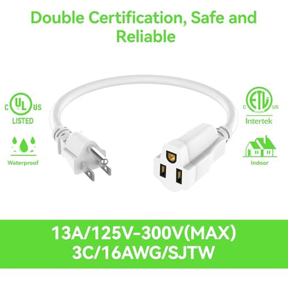 Power Extension Cord 10FT, 3 Prong Grounded Electric Extension Cable Outlet Saver, Single Outlet, Outside, Heavy Duty, Waterproof, Flexible, 16AWG, SJTW, 13A 125V, Outdoor & Indoor Power Wire (White) - size: 10 FT