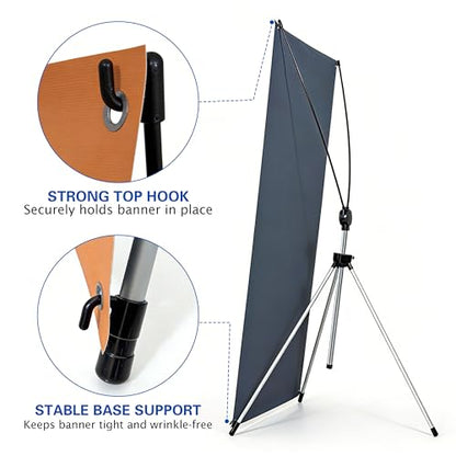 Adjustable X Banner Stand 24"x63" to 30"x72" 1 PACK ,Reinforced One Piece Top Bar, Portable Aluminum X Frame Display with Carry Bag for Trade Shows & Events (STAND ONLY)
