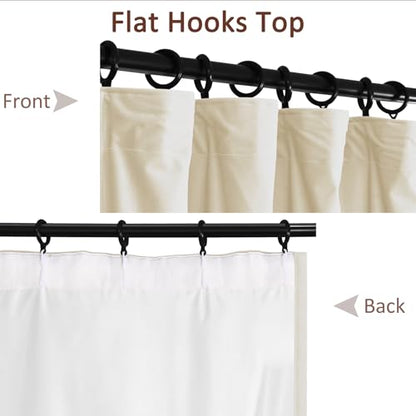 Fcosie Home Theater Curtains Flat Hooks, Extra Wide Velvet Drapes, Blackout Room Darkening Thermal Insulated Drapery for Home Moive Theater Room, 1 PC, 100W x96 L, Beige White, 130gsm White Liner - color: Beige White (#56) + 130gsm White Liner, size: 100"