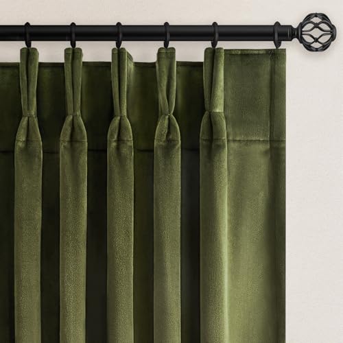Pleated Velvet Blakout Curtains 80 Inches Long,Olive Green - color: Olive Green, size: 40"W x 80"L (Pack of 2)