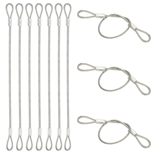 PATIKIL 10 Pcs Dia. 2mm Stainless Safety Cable, 8" Length Steel Security Ropes with Double Loops Braided Wire Rope Cables for Stage Light Outdoor Gate Luggage Lock Yard Lighting - size: 2mmx20cm