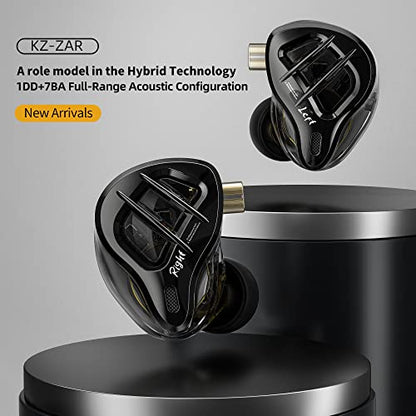 KZ ZAR in Ear Monitor Headphones 7BA+1DD Hybrid Driver Gaming Earbuds HiFi Bass IEM Earphones for Musicians Singers Audio Engineers Audiophile Dj Drummers