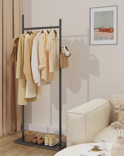Metal Garment Rack, Coat Hanger Stand, 25.6x11.8x68.9 In, Black | Metal Clothing Rack for Hanging Clothes, Freestanding Hanging Rails with Hooks and Heavy Rock Slab Base - color: Black, size: 11.8 x 25.6 x 68.9 In