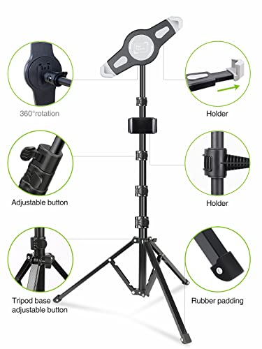 elitehood iPad Tripod Stand, Aluminum Alloy iPad Stand, 360 Rotation Adjustable Height iPad Stand Holder for Floor, Universal Compatible with All 7.9-11 Inch Tablet - size: 7.9-11.9 inches