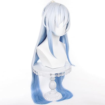 Anime Silver White Gradient Blue Long Straight wigs with Bangs 95cm/37in Hair-Tie half-up hairstyle Game Ice Queen Cosplay wig Halloween,Comic con,Party,Game Show - color: White and Blue Mixed