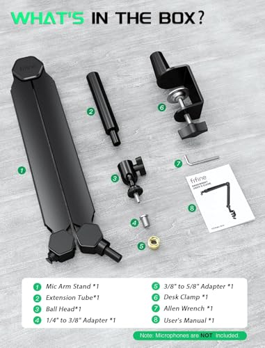 FIFINE BM66T Microphone Boom Arm with Extension Tube for Podcast Recording - size: BM66T Black（With Extension Tube)
