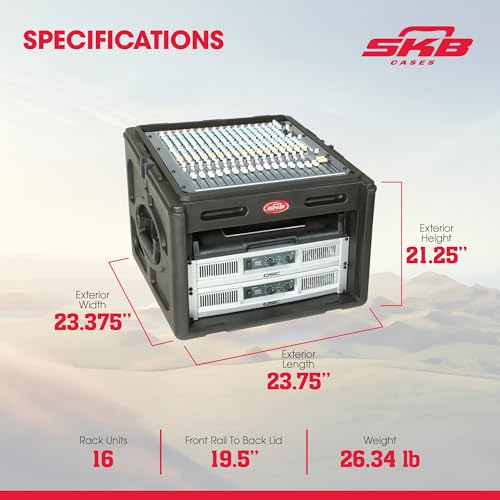 SKB Roto Rack/Mixer Console, 10U Slanted Rackmount on top, 6U Rackmount in Front with Steel Threaded Rails, Hard Lid and Doors and Side Access Ports - size: 1SKB-R106