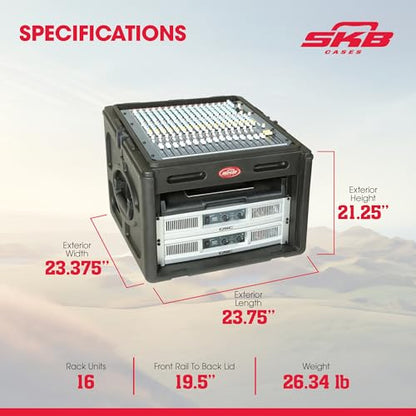 SKB Roto Rack/Mixer Console, 10U Slanted Rackmount on top, 6U Rackmount in Front with Steel Threaded Rails, Hard Lid and Doors and Side Access Ports - size: 1SKB-R106