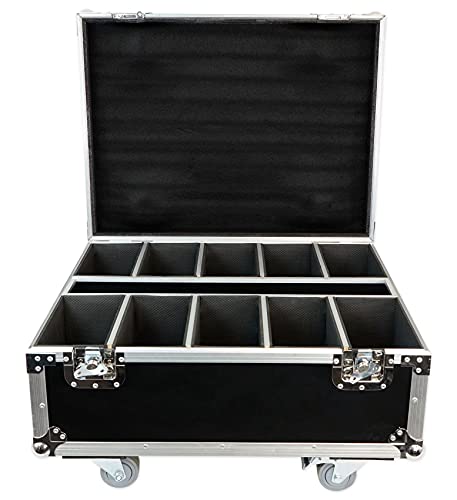 Rockville Battery PAR 50 RGB DJ Wash Up-Light 10-Pack with Charging Case | 8-10-Hour Rechargeable Battery, 4400mAh, 7-Channel DMX, XLR In/Out, 5 Black and 5 White, Remotes, Sound Activated, 11-Items