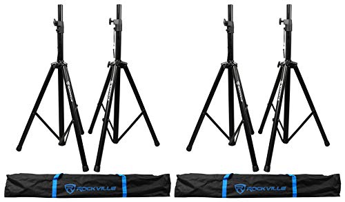 Rockville RVSS2 2-Pair Black Tripod DJ PA Speaker Stand with Case | Carrying Case, 47"-79" Adjustable Height, 132 lb Capacity Each, Heavy-duty Steel Construction, 23" Base Spread, 1.38" Tubes