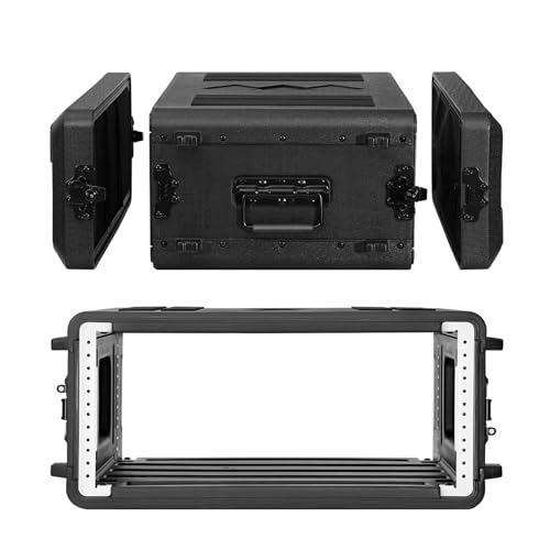 4U Rack Case Shallow 17" Depth, 19" Rackmount Flight Cases Easy Installation Portable Carry Watertight Dust Proof 2 Space Shockproof Mount Racks with Microphone Compartments Space Saving - size: 4U Rack Case 17" Deep