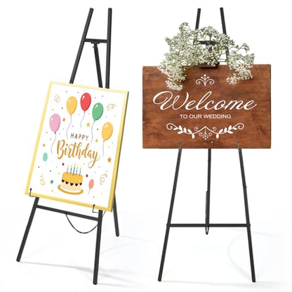 Black Croblissful 50" Easel Stand for Wedding Sign Adjustable, Metal | 3 Tier Height, Display Easel with Chain, Heavy Duty Floor Tripod, Welcome Wedding Baby Shower Sign, Painting Canvas Poster - color: Black