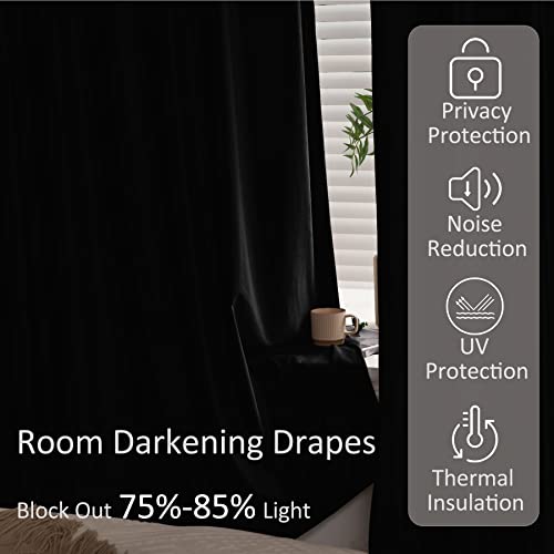 Fcosie Home Theater Curtains Flat Hooks, Extra Wide Velvet Drapes, Blackout Room Darkening Thermal Insulated Drapery for Home Moive Theater Room, 1 PC, 180W x96 L, Black, No Liner - color: Black (#111) + No Liner, size: 180"W x 96"L (Pack of 1)