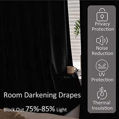 Fcosie Home Theater Curtains Flat Hooks, Extra Wide Velvet Drapes, Blackout Room Darkening Thermal Insulated Drapery for Home Moive Theater Room, 1 PC, 180W x96 L, Black, No Liner - color: Black (#111) + No Liner, size: 180"W x 96"L (Pack of 1)