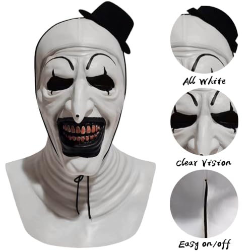 Art The Clown Mask Scary Killer Clown Masks Full Head Latex Halloween Terrifier Costume For Adults - color: Whiteclown