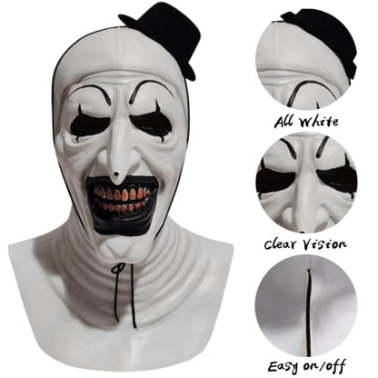 Art The Clown Mask Scary Killer Clown Masks Full Head Latex Halloween Terrifier Costume For Adults - color: Whiteclown