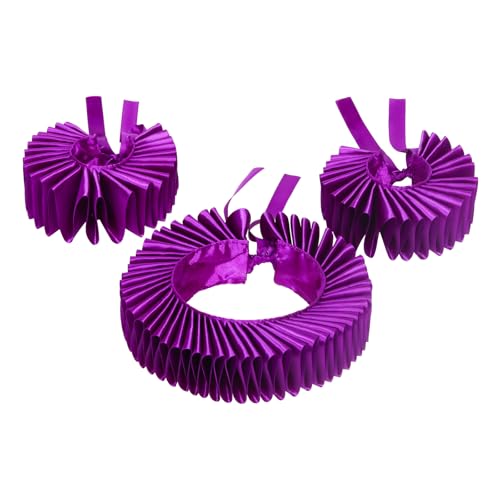 Victorian Renaissance Ruff Collar & Cuff Set - Elizabethan Neck Ruff & Wrist Ruffs, Halloween Costume Accessories for Cosplay - color: Purple