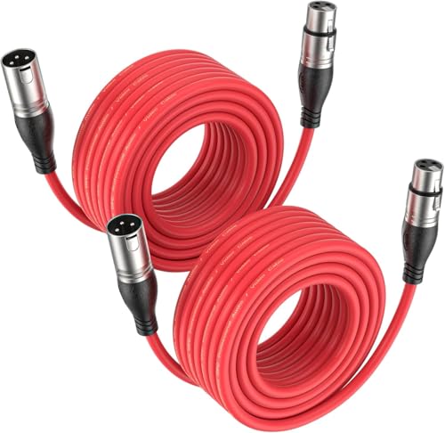 EBXYA XLR Cable 10ft 2 Packs Microphone Cable with 3-Pin XLR Male to Female | Balanced, Professional Shielded, for Mic, Mixer, Speaker Systems, Radio Station and Podcast, Red - color: Red, size: 10 Feet-2 Pack