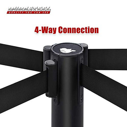 DuraSteel Crowd Control Barriers Line Dividers - Metal Stanchion Posts with 6.5ft Black Retractable Belt Ropes - for Store Queues, Airport Lines, Event Entries - 2 Set/Pack - color: Black Belt, style: Black Stanchion 2 Pieces Set