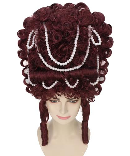 HPO Adult Women's French Queen Beehive Wig, Burgundy Color, Best for Halloween, Flame-retardant Synthetic Fiber - color: Burgundy