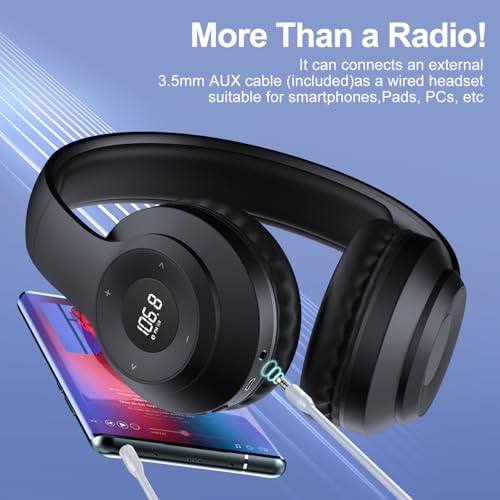 X5 Rechargeable Wireless FM Radio Headphones,Bluetooth Mowing Headset | Built in Mic, Excellent Reception, LED Display, Over Ear Soft Earmuffs, FM Receiver for Meeting, Works, Hiking, Jogging - color: X5-BT-Black